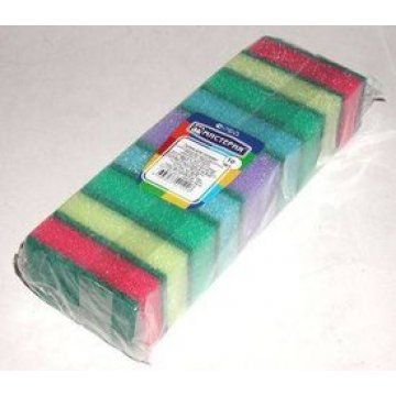 Набор губок д/посуды 10 шт., 76х48х23 мм., поролон, абразивная фибра 10 шт/уп 68уп/кор