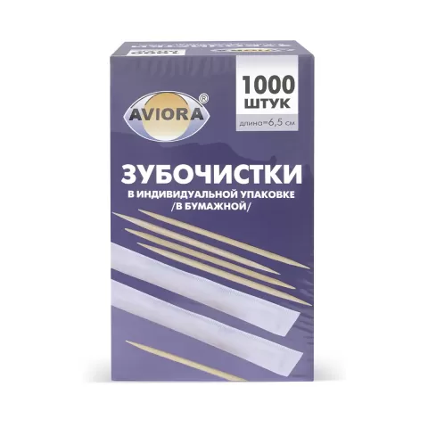 Зубочистки бамбуковые, в индивидуальной бумажной упаковке, 1000 шт.