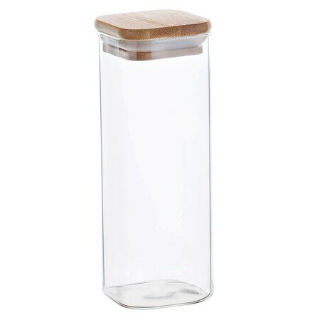 Квадратная стеклянная банка с бамбуковой крышкой 500 мл, 18,5 х 6 см