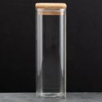 Квадратная стеклянная банка с бамбуковой крышкой 500 мл, 18,5 х 6 см