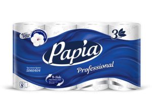 Бумага туалетная PAPIA PROFESSIONAL (папия) 3 слоя, 8 рулонов/пак