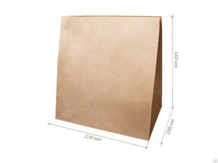 Пакет бумажный с прямоугольным дном 320*200*340 мм, Крафт